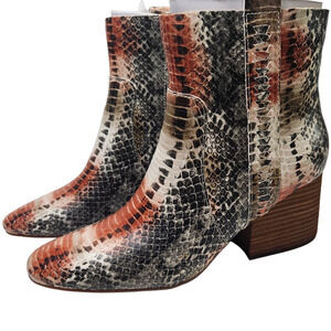 NEW Korks Leyland‎ Snake Suede Leather Heeled Boots 8 8.5 Taupe Salmon Ivory NIB